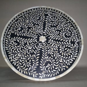 Bone Handmade Designer Black and Bone Inlay Round Tray