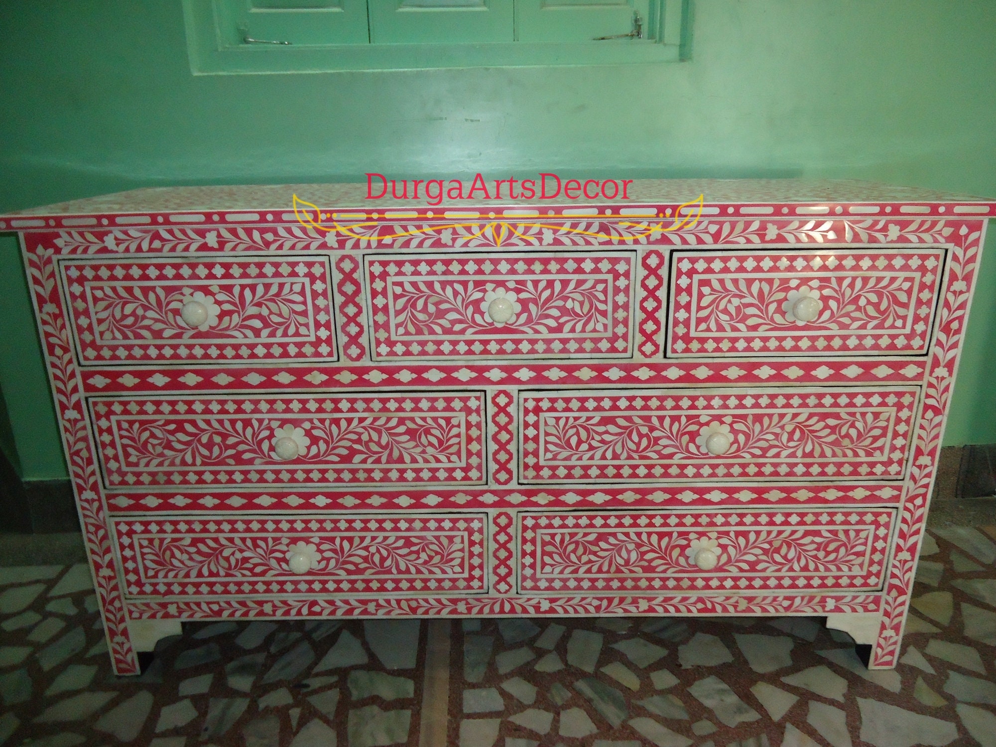 骨象嵌 ピンク 花柄象嵌 チェスト 7段 - Etsy 日本