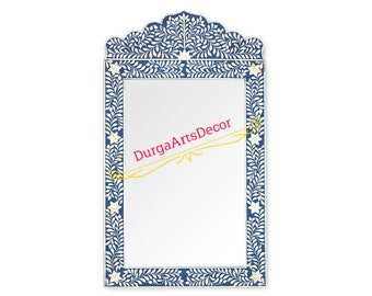 Blue & Bone Inlay Floral Pattern Mirror Frame With Free Mirror