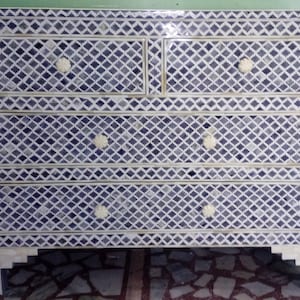 Grey Bone Inlay Moroccan Pattern Chest Of 4 Drawers