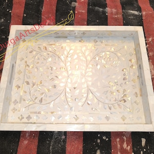Mother Of Pearl Inlay Designer White Floral Pattern Tray