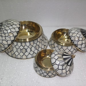 Black Bone Inlay Designer Suri Box Geometric Pattern Set of 3