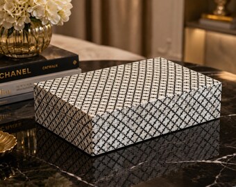 Bone Inlay Black Geometric Pattern Designer Box