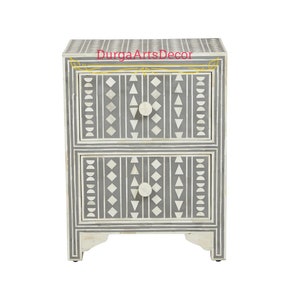 Bone Inlay  Grey Bone Inlay Geometric Pattern Two Drawers Nightstand