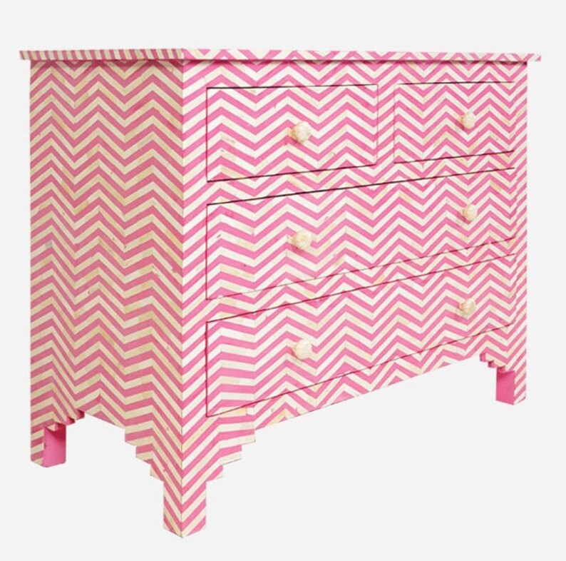 Bone Inlay Dresser Pink Chevron Pattern Chest of 4 Drawers - Etsy
