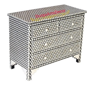 Black & Bone Inlay Geometric Chest Of 4 Drawers cabinet