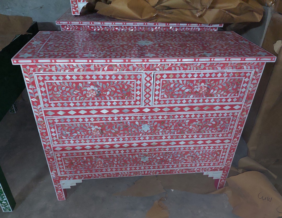 Mother of Pearl Pink Floral Pattern Chest of 4 Drawers - Etsy