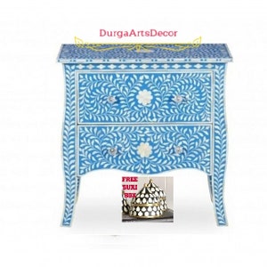 Bone Inlay Blue Floral Pattern French Chest Of 2 Drawet
