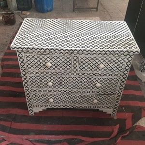 Bone Inlay Moroccan Chest Of 4 Drawers black