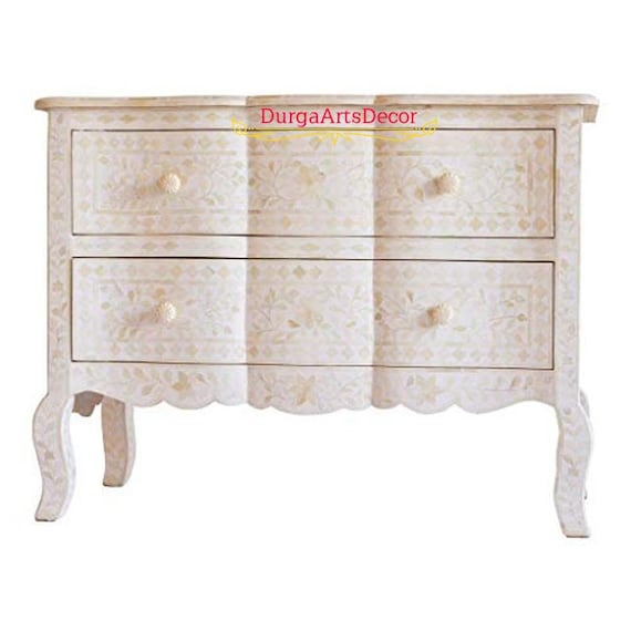 Designer Handmade White Bone Inlay French Chest Of 2 Drawer Etsy