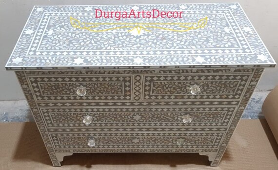 Mother of Pearl Grey Floral Pattern Chest of 4 Drawers Dresser - Etsy Mother of Pearl Grey Floral Pattern Chest of 4 Drawers Dresser - Etsy