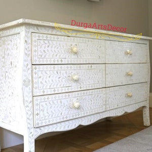 Bone Inlay White Floral Pattern French Chest Of 6 Drawers