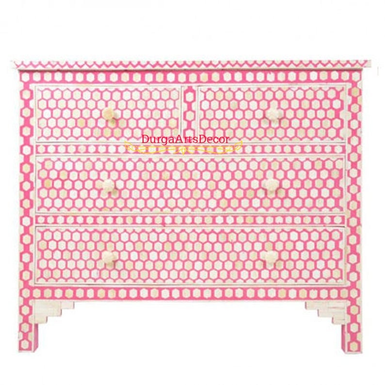 Bone Inlay Pink Geometric Pattern Chest of 4 Drawers Cabinet - Etsy