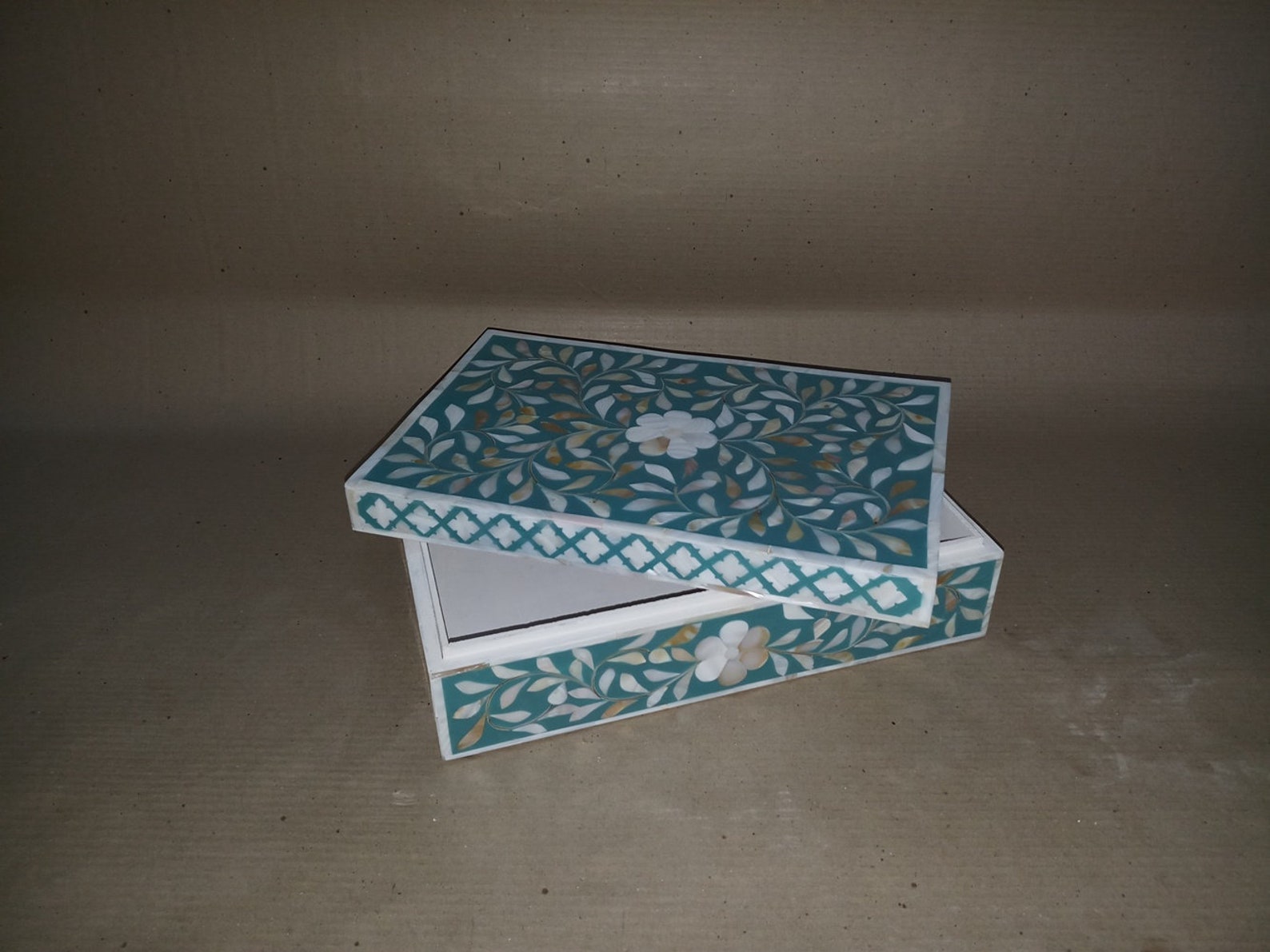 Mother Of Pearl Inlay Turquoise Floral Designer Box / | Etsy