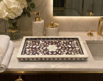 Designer Perlmutt Inlay Blumenmuster Lila Kleines dekoratives Badezimmer Tablett