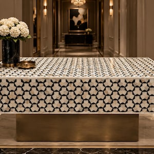 Designer Bone Inlay Geometric Pattern Coffee Table