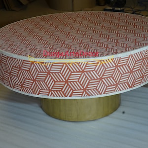 Terracotta Bone Inlay Geometric pattern Round Coffee Table