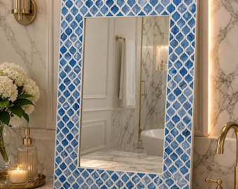 Handmade Blue Bone Inlay Designer Mirror Frame With Complimentary mirror / Bathroom décor