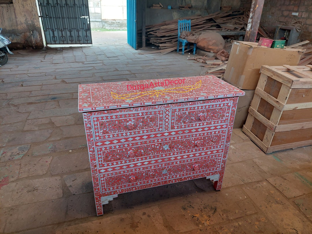 Mother of Pearl Pink Floral Pattern Chest of 4 Drawers - Etsy