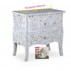 Mother Of Pearl White Floral Pattern French Chest Of 2 Drawer
