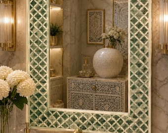 Handmade Green Bone Inlay Designer Mirror Frame: Moroccan Ethnic Décor