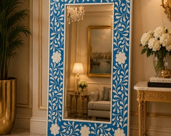 Blue Bone Inlay Handmade Designer Mirror Frame With Free mirror
