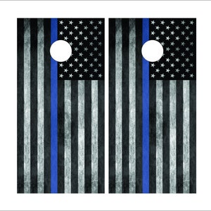 Thin Blue Line Full Flag Cornhole Skin Wrap Decal Set w/  FREE Lamination