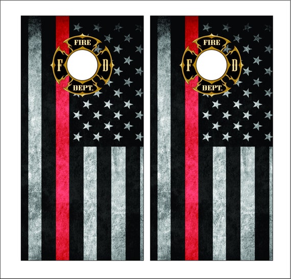 Lets Print Big Firefighter Maltese Cross Thin Red Line Corn Hole Decal wrap