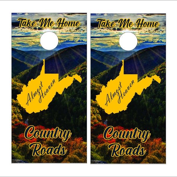 WV West Virginia Country Roads Cornhole Skin Wrap Decal Set w/ FREE Lamination