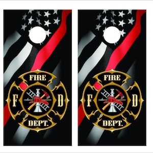 Fire Department Thin Red Line Full Flag Cornhole Skin Wrap Decal Set w/  FREE Lamination