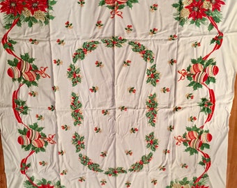 Mad Men Christmas Fringe Tablecloth Round 1960 Mid Century Modern Christmas Tablecloth
