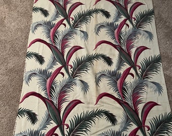 Vintage Barkcloth 1940s Old Hollywood Fronds and Leaves Great Colors, Fabulous Design - over 2 yards 65" x 85"