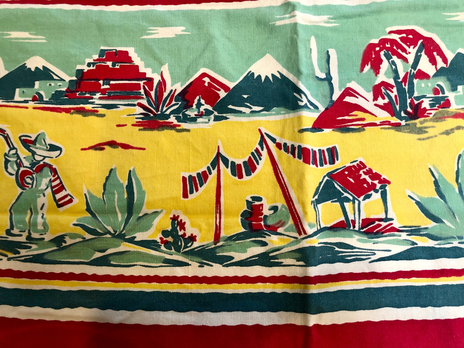 Vintage Tablecloth Wilendur Southwest Figural cactus Etsy