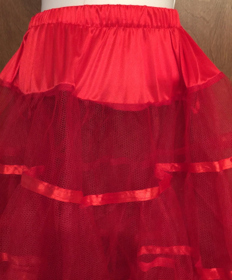 Circle Skirt Rockabilly Fire Engine Red Three layers Square Dance Pin Up Lingerie 6 tiers Vintage Red Petticoat satin ribbon trim