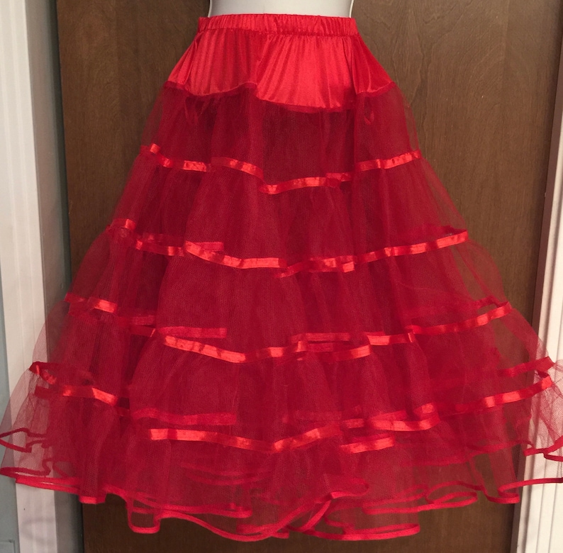 Circle Skirt Rockabilly Fire Engine Red Three layers Square Dance Pin Up Lingerie 6 tiers Vintage Red Petticoat satin ribbon trim