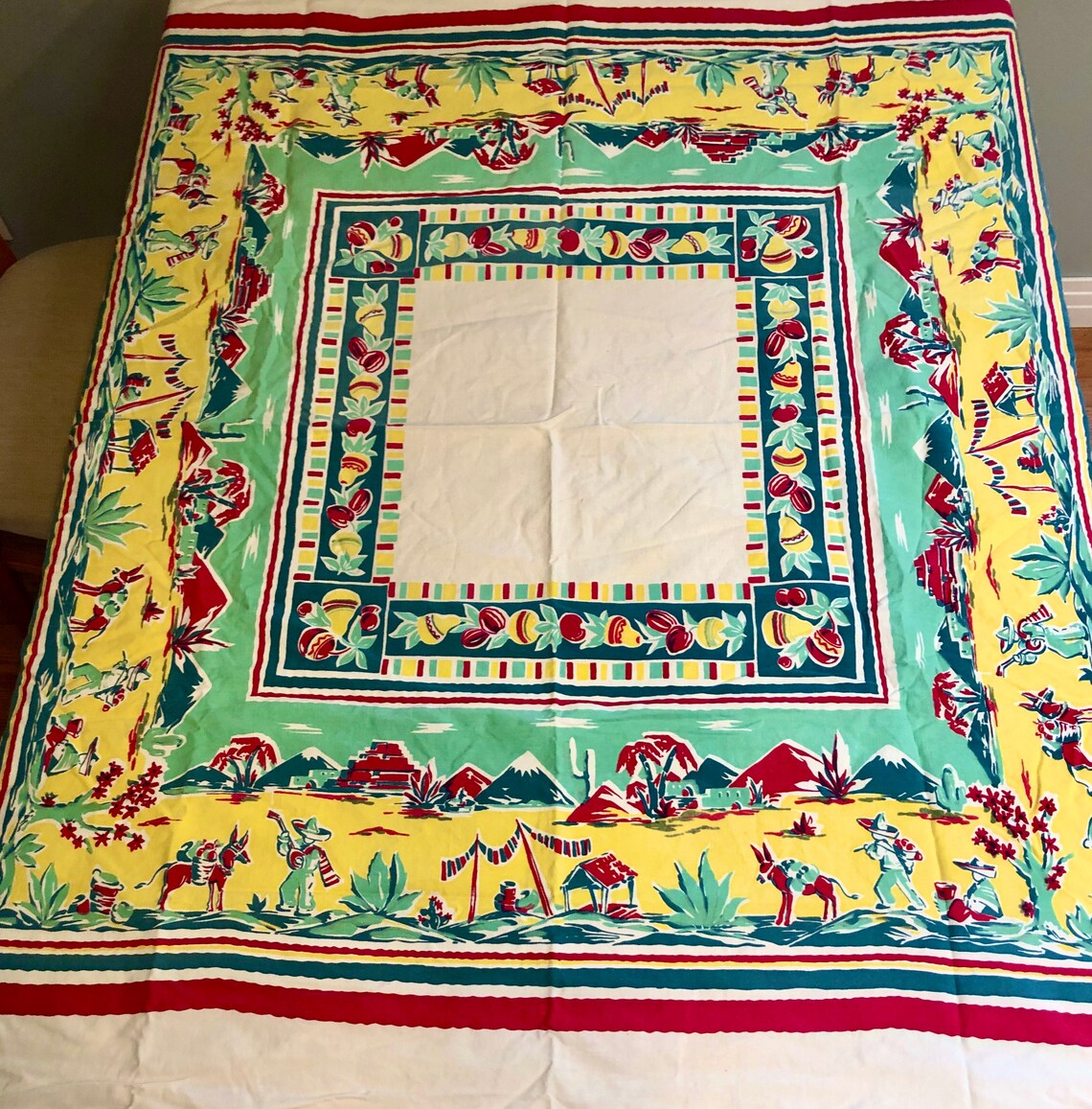 Vintage Tablecloth Wilendur Southwest Figural cactus Etsy