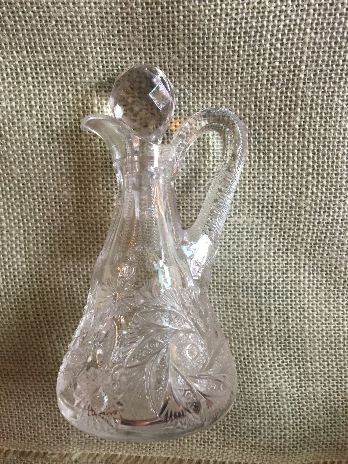 Vintage Cut Glass Small Pitcher With Multi Faceted Cut Glass Etsy