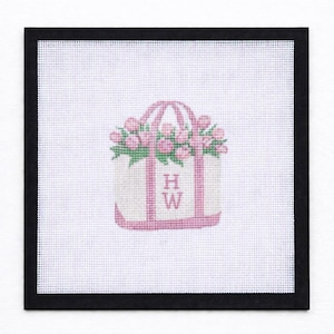 Custom Initial Boat & Tote Needlepoint Canvas | 13 Mesh Needlepoint | Modern Needlepoint Canvas | Beginner Needlepoint Project