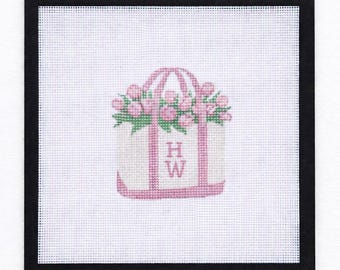 Custom Initial Boat & Tote Needlepoint Canvas | 14 Mesh Needlepoint | Modern Needlepoint Canvas | Beginner Needlepoint Project
