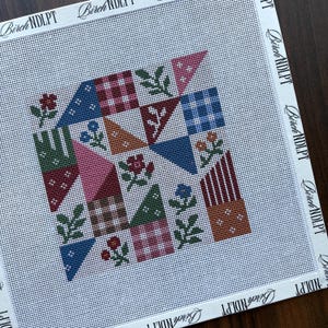 Vintage Quilt Needlepoint Canvas | 18 Mesh Needlepoint | Modern Needlepoint Canvas | Needlepoint Project
