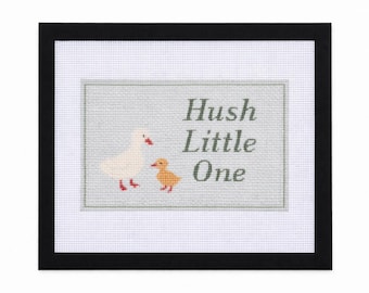 Nursery Sign Needlepoint Canvas | Hush Little One, Ducks | 14 Mesh Needlepoint | Modern Needlepoint Canvas | Beginner Needlepoint Project