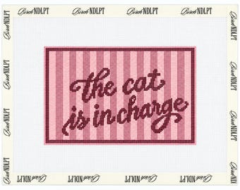Het project 'De kat heeft de leiding' (borduurcanvas) | 18-maas borduurpatroon | Modern borduurcanvas | Borduurproject voor beginners