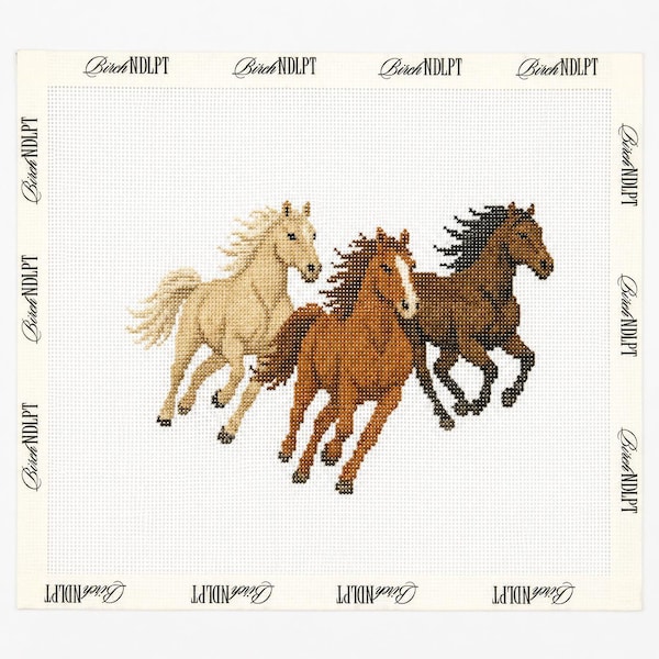 Running Horses Needlepoint Canvas | 18 Mesh Needlepoint | Modern Needlepoint Canvas | Beginner Needlepoint Project