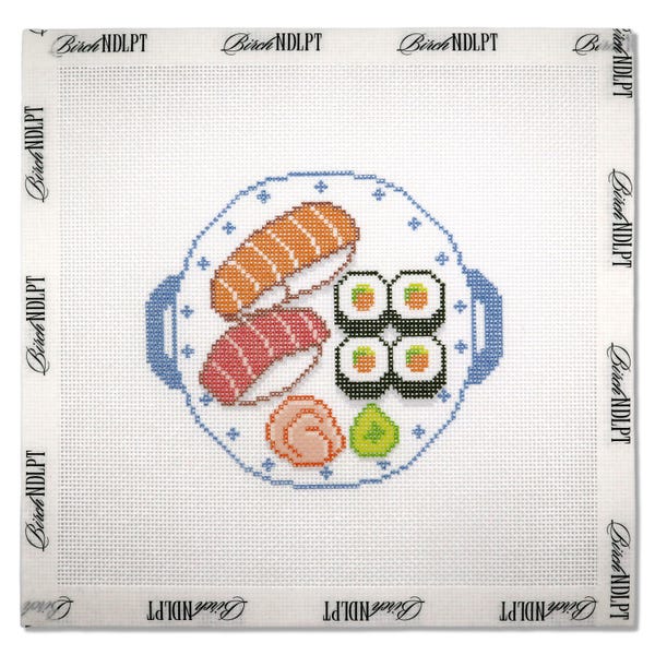 Sushi Platter Needlepoint Canvas | 18 Mesh Needlepoint | Modern Needlepoint Canvas | Beginner Needlepoint Project