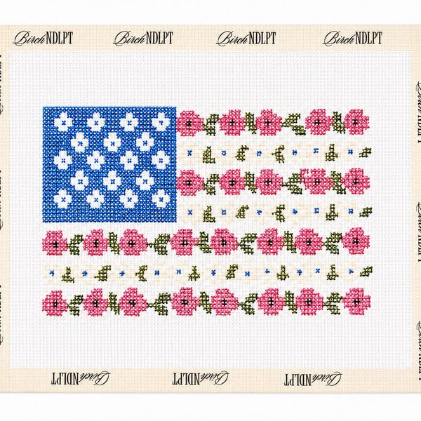 Floral American Flag Fourth of July Canvas | 13 Mesh Needlepoint | Modern Needlepoint Canvas | Beginner Needlepoint Project