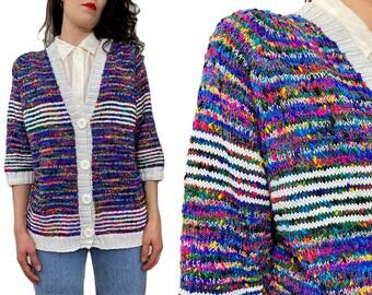 Vintage Rainbow White Yarn Cotton Knitted Cardigan