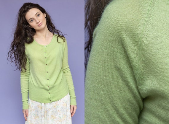 DopaminaVintageStore Cashmere Day Birger et Mikkelsen Pistachio Green Cardigan with Mother-of-Pearl Buttons