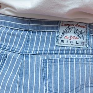 Vintage 80s Blue Stripped Denim Riffle Jeans Midi Pencil Skirt image 4