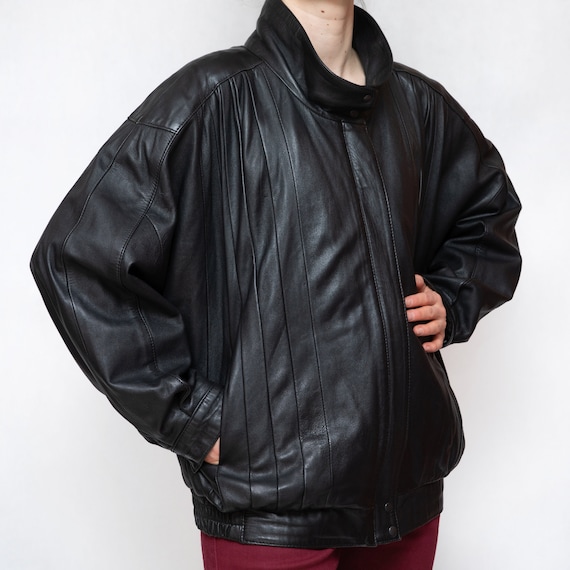 Vintage 80s Black Leather Jacket XXL
