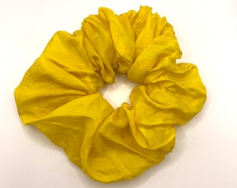 Hand Made Scrunchie From Upcycled Vintage Yellow Silk Fabric